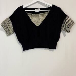 Callahan Women’s Blended Cropped Short Sleeve Sweater Black & Tan Size XS NWOT
